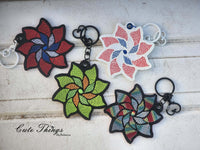 Pinwheel DIGITAL Embroidery File, In The Hoop Key fob, Snap tab, Keychain, Bag Tag