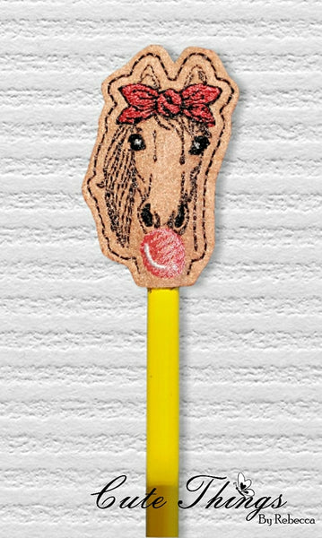 Bubblegum Horse DIGITAL Embroidery File, In The Hoop, Pencil Topper