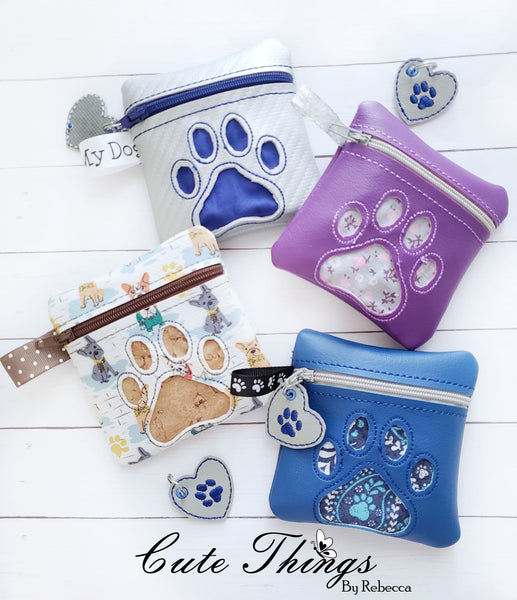 Paw Reverse Applique Bag DIGITAL Embroidery File, In The Hoop, 4x4, mini bag, coin purse Cute Things By Rebecca