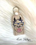 Bubblegum Llama DIGITAL Embroidery File, In The Hoop Key fob, Snap tab, Keychain, Bag Tag