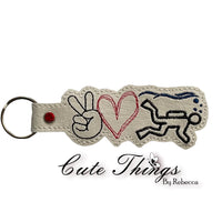 Peace Love Scuba DIGITAL Embroidery File, In The Hoop Key fob, Snap tab, Keychain, Bag Tag