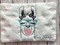 Bubblegum Llama Mug Rug, Snack Mat  DIGITAL Embroidery File, In The Hoop 5x7, 6x10