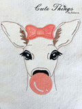 Bubblegum Deer Applique Bow DIGITAL Embroidery File,  4x4, 5x7, 6x10, 7x12,