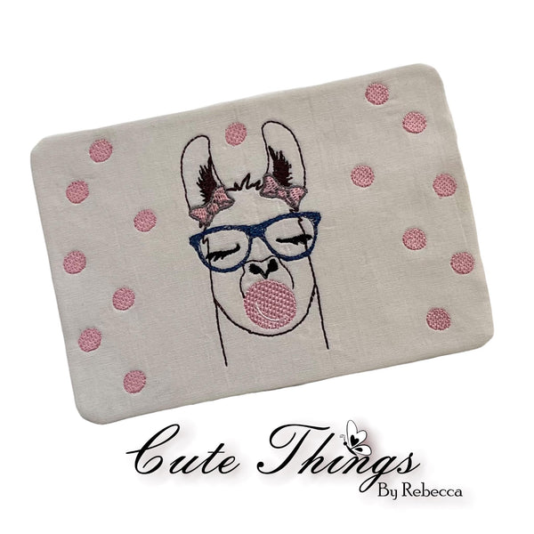 Bubblegum Llama Mug Rug, Snack Mat  DIGITAL Embroidery File, In The Hoop 5x7, 6x10