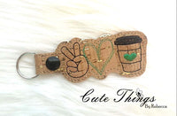 Peace Love To Go  DIGITAL Embroidery File, In The Hoop Key fob, Snap tab, Keychain, Bag Tag
