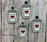 To Go Coffee Cup Charms , Zipper Pulls, DIGITAL Embroidery File, In The Hoop, Keychain, Bag Tag, Eyelet