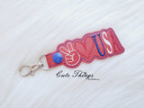 Peace Love USA DIGITAL Embroidery File, In The Hoop Key fob, Snap tab, Keychain, Bag Tag
