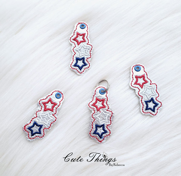 Star Charms , Zipper Pulls, DIGITAL Embroidery File, In The Hoop, Keychain, Bag Tag, Eyelet
