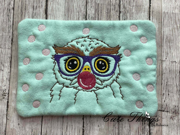 Bubblegum Owl Mug Rug, Snack Mat  DIGITAL Embroidery File, In The Hoop 5x7, 6x10