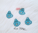 Coffee Cup Charms , Zipper Pulls, DIGITAL Embroidery File, In The Hoop, Keychain, Bag Tag, Eyelet