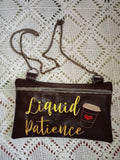 Liquid Patience Bag DIGITAL Embroidery File, In The Hoop,  three sizes available  5x7, 6x10, 7x12 money purse, makeup bag, personals bag.