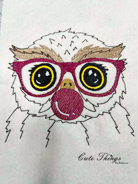 Bubblegum Owl DIGITAL Embroidery File,  4x4, 5x7, 6x10, 7x12,