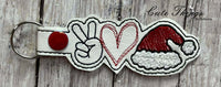 Peace Love Santa Hat DIGITAL Embroidery File, In The Hoop Key fob, Snap tab, Keychain, Bag Tag