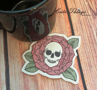 Skull in Rose Coaster DIGITAL Embroidery File, In The Hoop 4x4, Cute Things By Rebecca