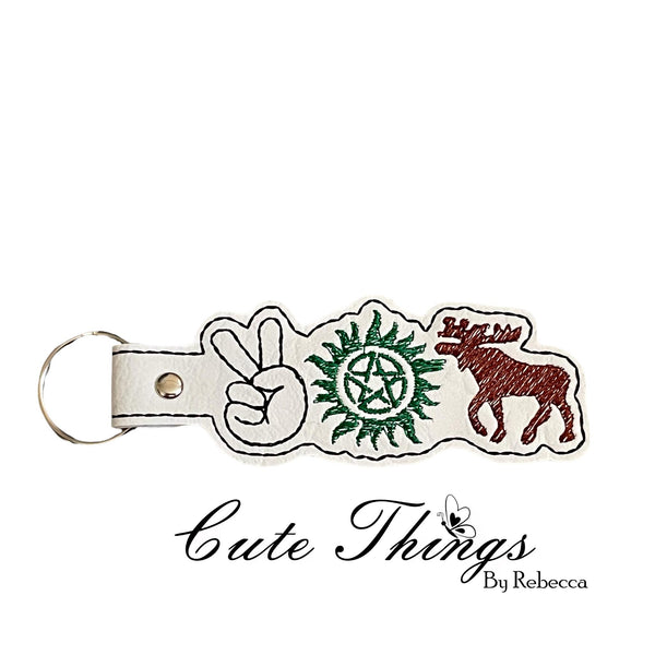 Peace Supernatural Moose DIGITAL Embroidery File, In The Hoop Key fob, Snap tab, Keychain, Bag Tag