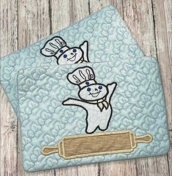 Doughboy Applique Pin Mug Rug, Snack Mat  DIGITAL Embroidery File, In The Hoop 5x7, 6x10