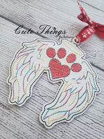 Angel Paw Heart with Wings DIGITAL Embroidery File, In The Hoop Bookmark, Ornament, Gift Bag Tag, Eyelet