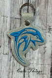 Dolphin DIGITAL Embroidery File, In The Hoop Key fob, Snap tab, Keychain, Bag Tag