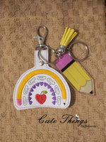 School Rainbow DIGITAL Embroidery File, In The Hoop Key fob, Snap tab, Keychain, Bag Tag