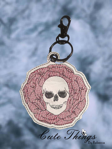 Skull Flower DIGITAL Embroidery File, In The Hoop Bookmark, Ornament, Gift Bag Tag, Eyelet