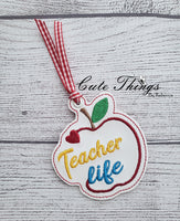 Teacher Life DIGITAL Embroidery File, In The Hoop Bookmark, Ornament, Gift Bag Tag, Eyelet