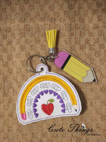 School Rainbow DIGITAL Embroidery File, In The Hoop Bookmark, Ornament, Gift Bag Tag, Eyelet