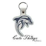 Dolphin DIGITAL Embroidery File, In The Hoop Key fob, Snap tab, Keychain, Bag Tag