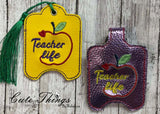 Teacher Life DIGITAL Embroidery File, Hand Sanitizer Holder, In The Hoop Snap tab, Keychain 4x4 eyelet,5x7