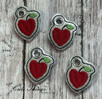 Apple Heart Charms , Zipper Pulls, DIGITAL Embroidery File, In The Hoop, Keychain, Bag Tag, Eyelet