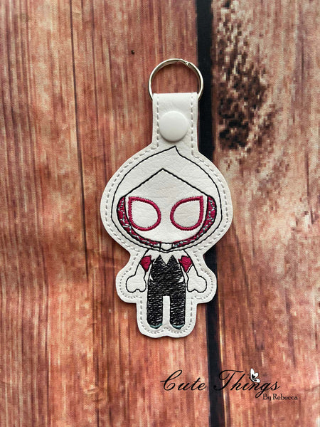 Ghost Spider DIGITAL Embroidery File, In The Hoop Key fob, Snap tab, Keychain, Bag Tag