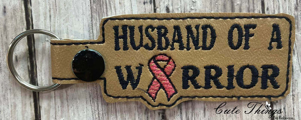 Husband of a  Warrior DIGITAL Embroidery File, In The Hoop Key fob, Snap tab, Keychain, Bag Tag