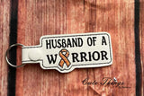 Husband of a  Warrior DIGITAL Embroidery File, In The Hoop Key fob, Snap tab, Keychain, Bag Tag