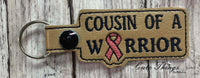 Cousin of a Warrior DIGITAL Embroidery File, In The Hoop Key fob, Snap tab, Keychain, Bag Tag