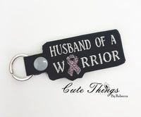 Husband of a  Warrior DIGITAL Embroidery File, In The Hoop Key fob, Snap tab, Keychain, Bag Tag