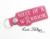 Niece of a Warrior DIGITAL Embroidery File, In The Hoop Key fob, Snap tab, Keychain, Bag Tag