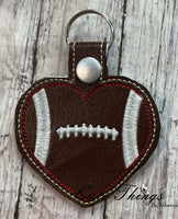 Football Heart DIGITAL Embroidery File, In The Hoop Key fob, Snap tab, Keychain, Bag Tag