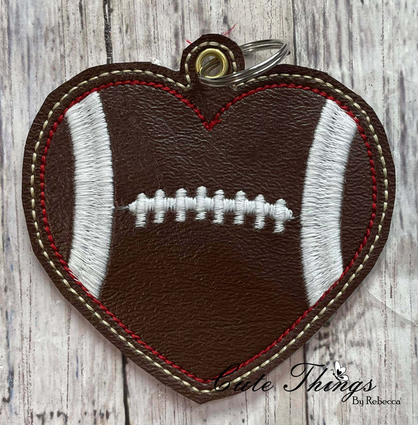 Football Heart DIGITAL Embroidery File, In The Hoop Bookmark, Ornament, Gift Bag Tag, Eyelet