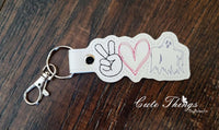 Peace Love Ghost DIGITAL Embroidery File, In The Hoop Key fob, Snap tab, Keychain, Bag Tag