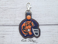 Helmet Applique DIGITAL Embroidery File, In The Hoop Key fob, Snap tab, Keychain, Bag Tag