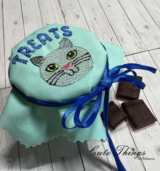 Kitty Treats DIGITAL Embroidery File, Jar Topper/Mini Design