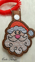 Santa  DIGITAL Embroidery File, In The Hoop Key fob, Snap tab, Keychain, Bag Tag