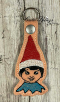 Elf DIGITAL Embroidery File, In The Hoop Key fob, Snap tab, Keychain, Bag Tag