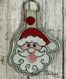 Bubblegum Santa  DIGITAL Embroidery File, In The Hoop Key fob, Snap tab, Keychain, Bag Tag