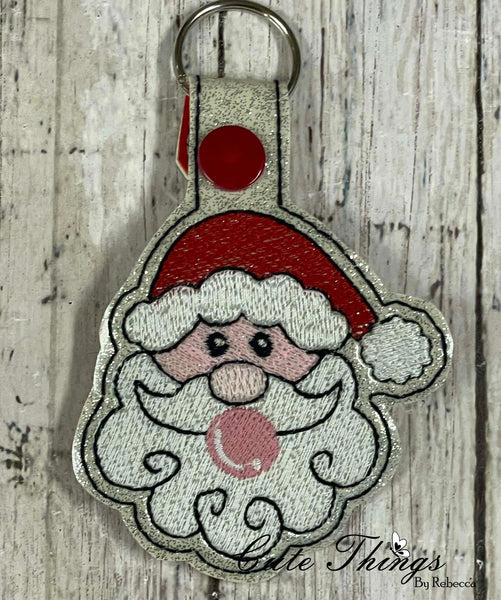 Bubblegum Santa DIGITAL Embroidery File, In The Hoop Key fob, Snap tab,  Keychain, Bag Tag