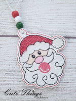 Bubblegum Santa DIGITAL Embroidery File, In The Hoop Bookmark, Ornament, Gift Bag Tag, Eyelet