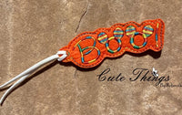 Boo! DIGITAL Embroidery File, In The Hoop Bookmark, Ornament, Gift Bag Tag, Eyelet