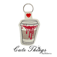 Blood Coffee DIGITAL Embroidery File, In The Hoop Key fob, Snap tab, Keychain, Bag Tag