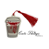 Blood Coffee DIGITAL Embroidery File, In The Hoop Bookmark, Ornament, Gift Bag Tag, Eyelet