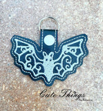 Bat DIGITAL Embroidery File, In The Hoop Key fob, Snap tab, Keychain, Bag Tag