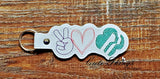Peace Love Girl Scouts DIGITAL Embroidery File, In The Hoop Key fob, Snap tab, Keychain, Bag Tag